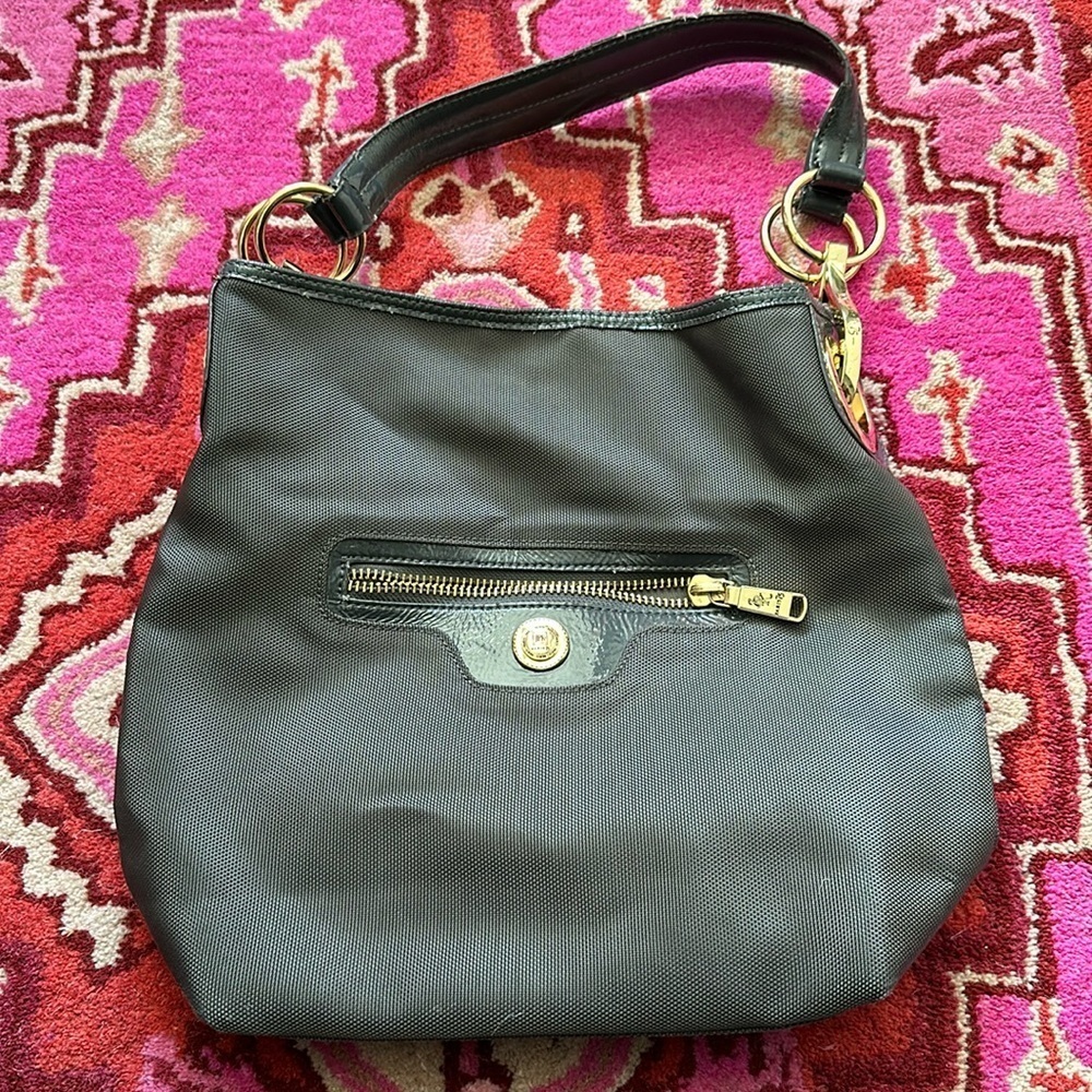 🩶🩶🩶JPK Paris grey handbag shoulder purse canvas and patent leather